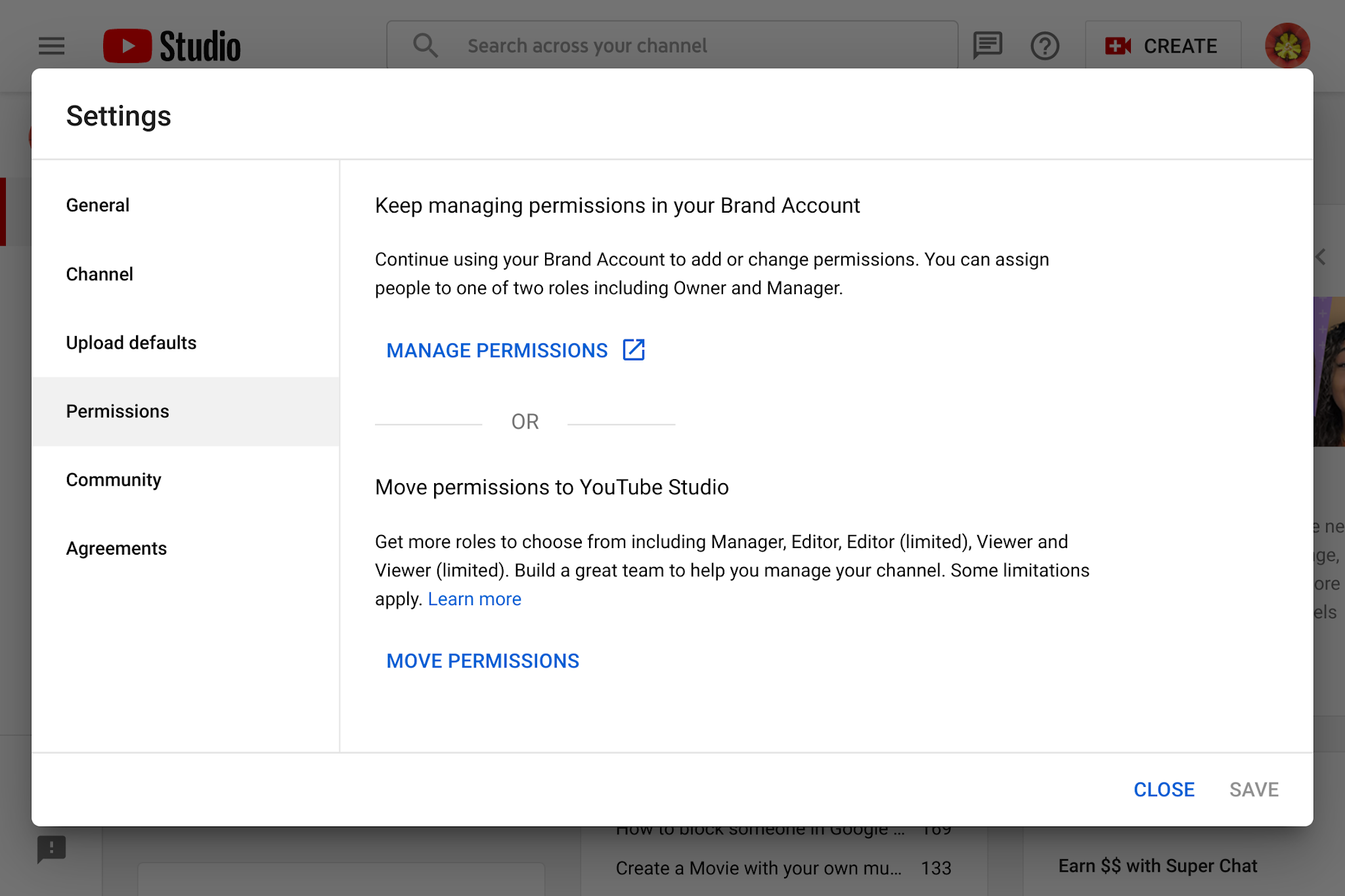 Move to  Studio Channel Permissions for Brand Accounts